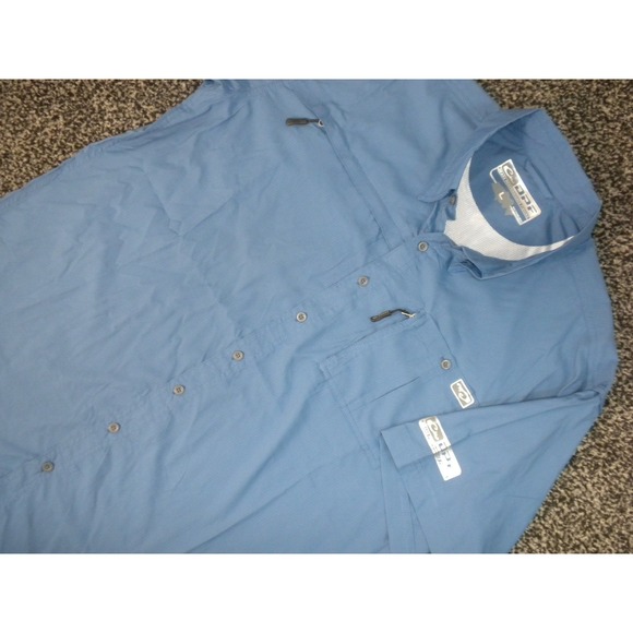 Drake Shirt L Blue DPF Fishing Performance Vented Wicking Button Up Short Sleeve - Picture 1 of 15